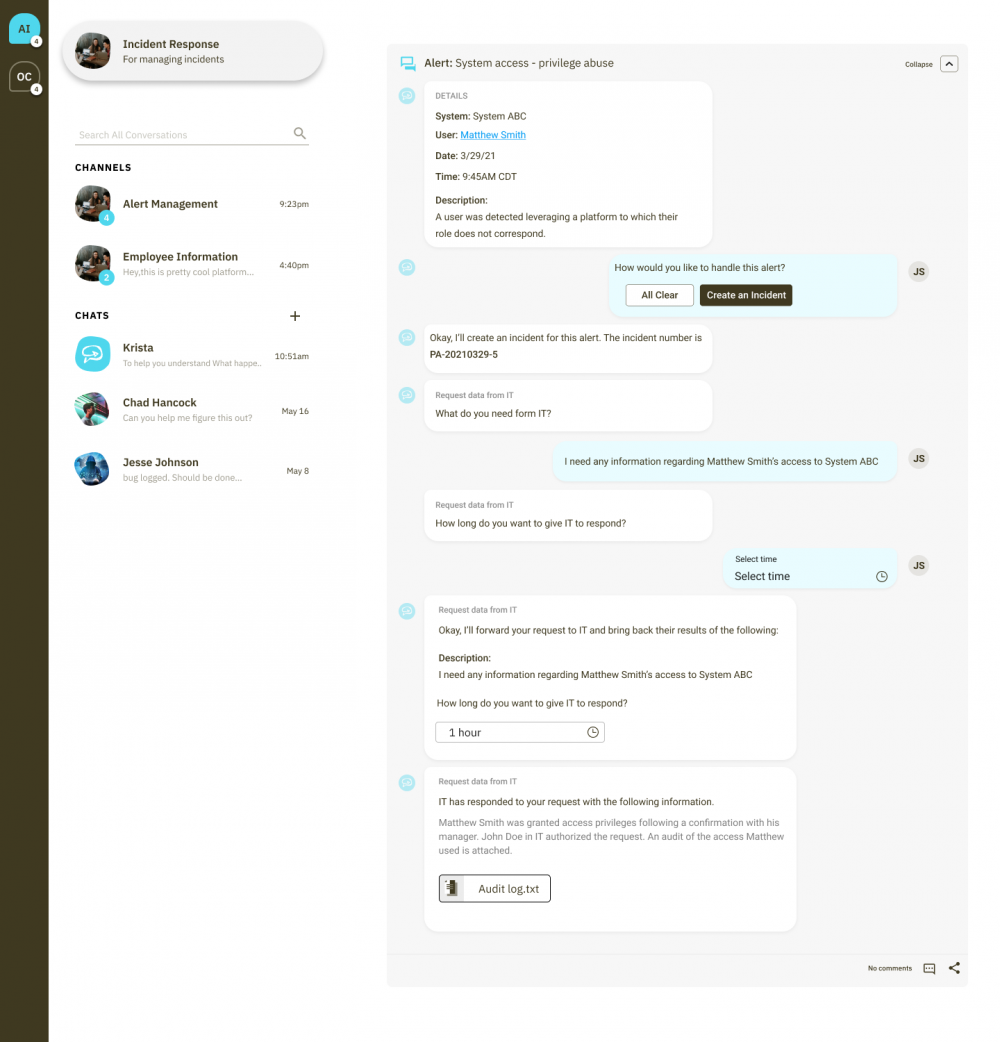 Security Automation Conversation view of security automation